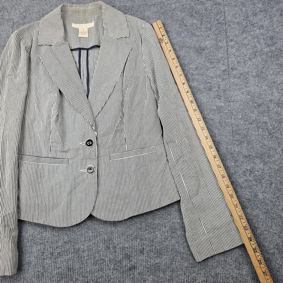 Sandro Blazer Womens Small Navy Career Cotton Two Button Jacket Pinstripe Preppy - Picture 6 of 9